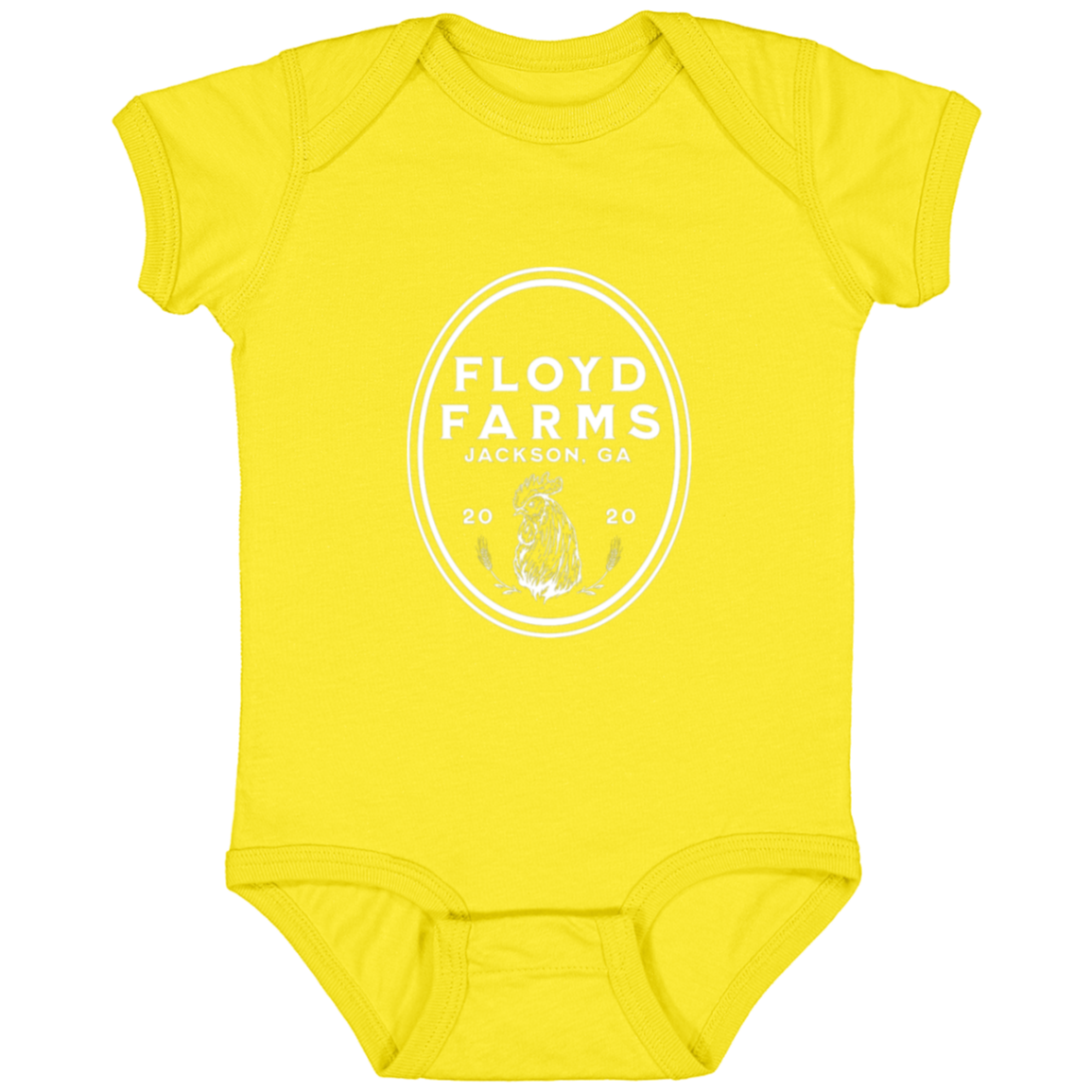 Floyd Farms of GA infant's jersey onesie with logo in white