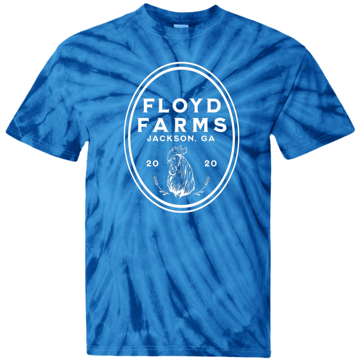 Floyd Farms of GA Tie-Dye unisex tee with logo in white