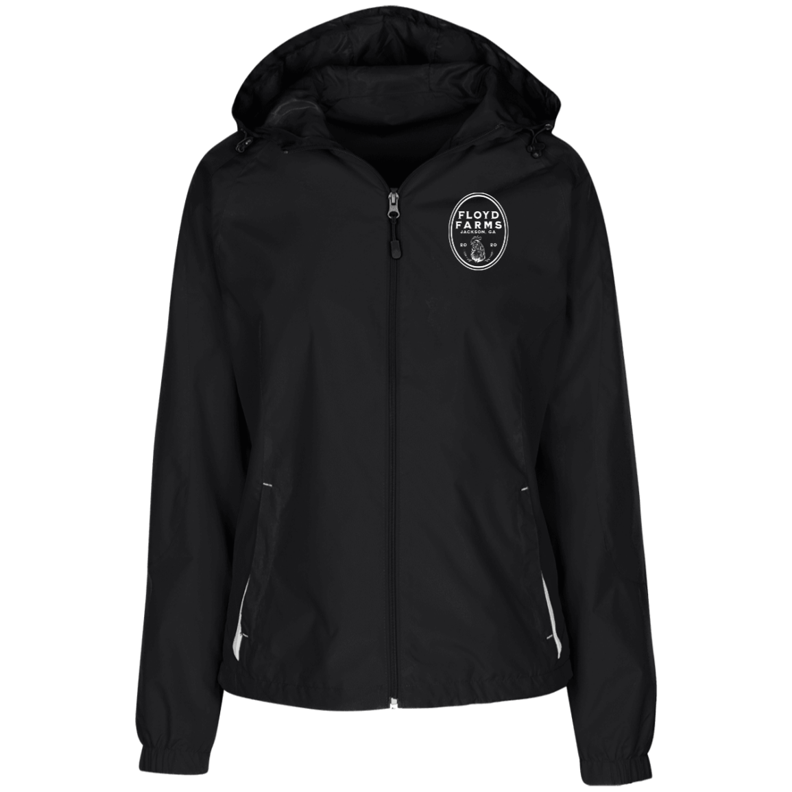 Floyd Farms Logo Ladies' Jersey-Lined Hooded Windbreaker