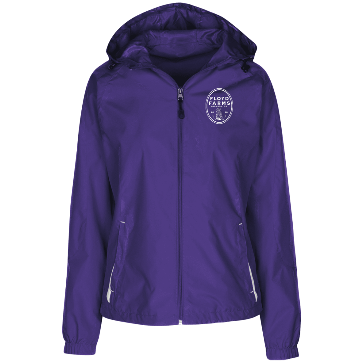 Floyd Farms Logo Ladies' Jersey-Lined Hooded Windbreaker