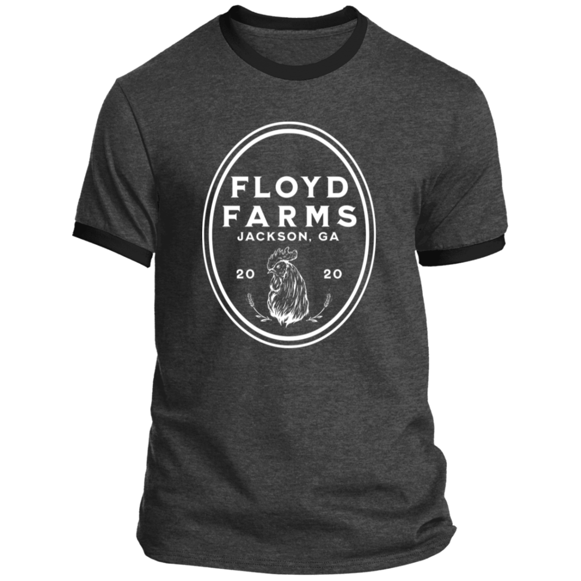 Floyd Farms of GA unisex ringer tee with logo in white