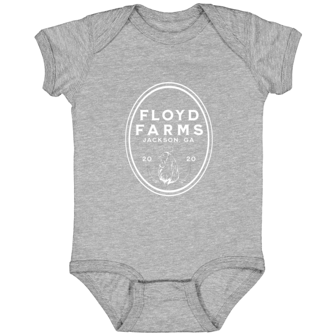 Floyd Farms of GA infant's jersey onesie with logo in white