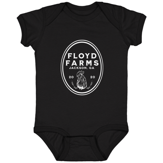 Floyd Farms of GA infant's jersey onesie with logo in white