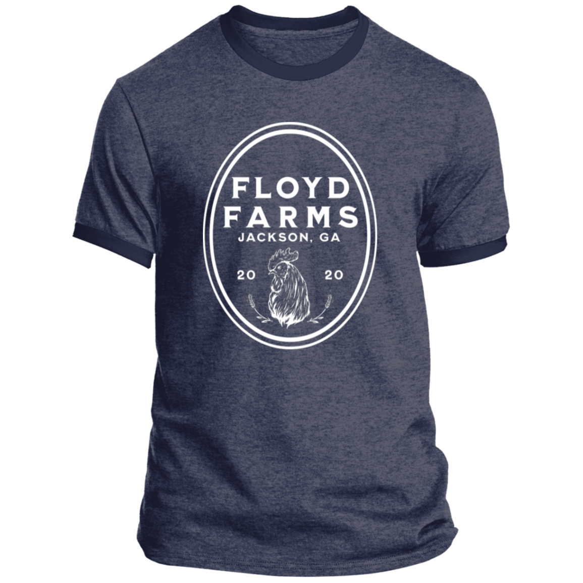 Floyd Farms of GA unisex ringer tee with logo in white