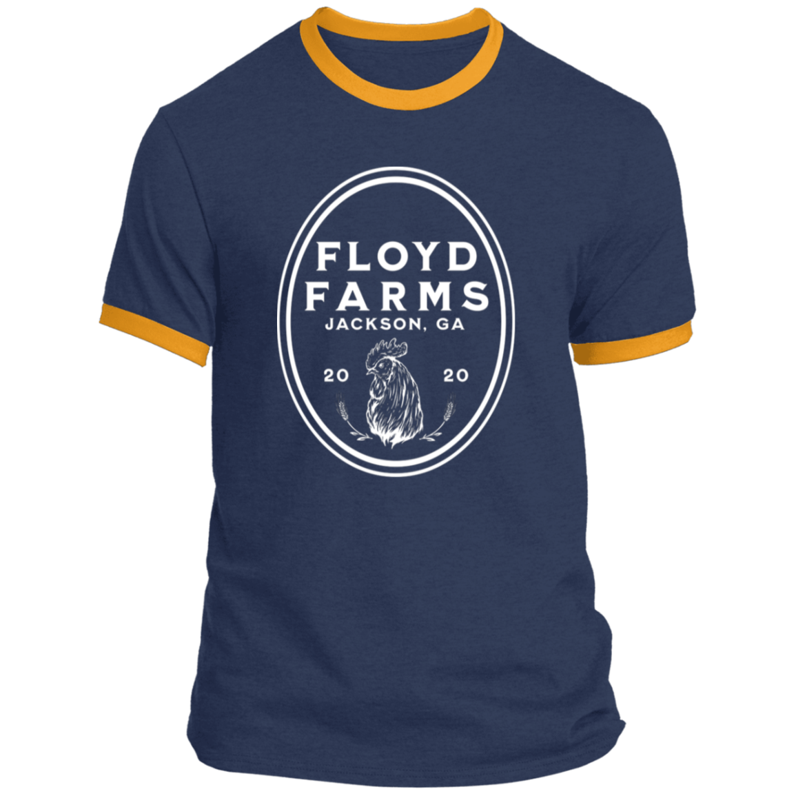 Floyd Farms of GA unisex ringer tee with logo in white