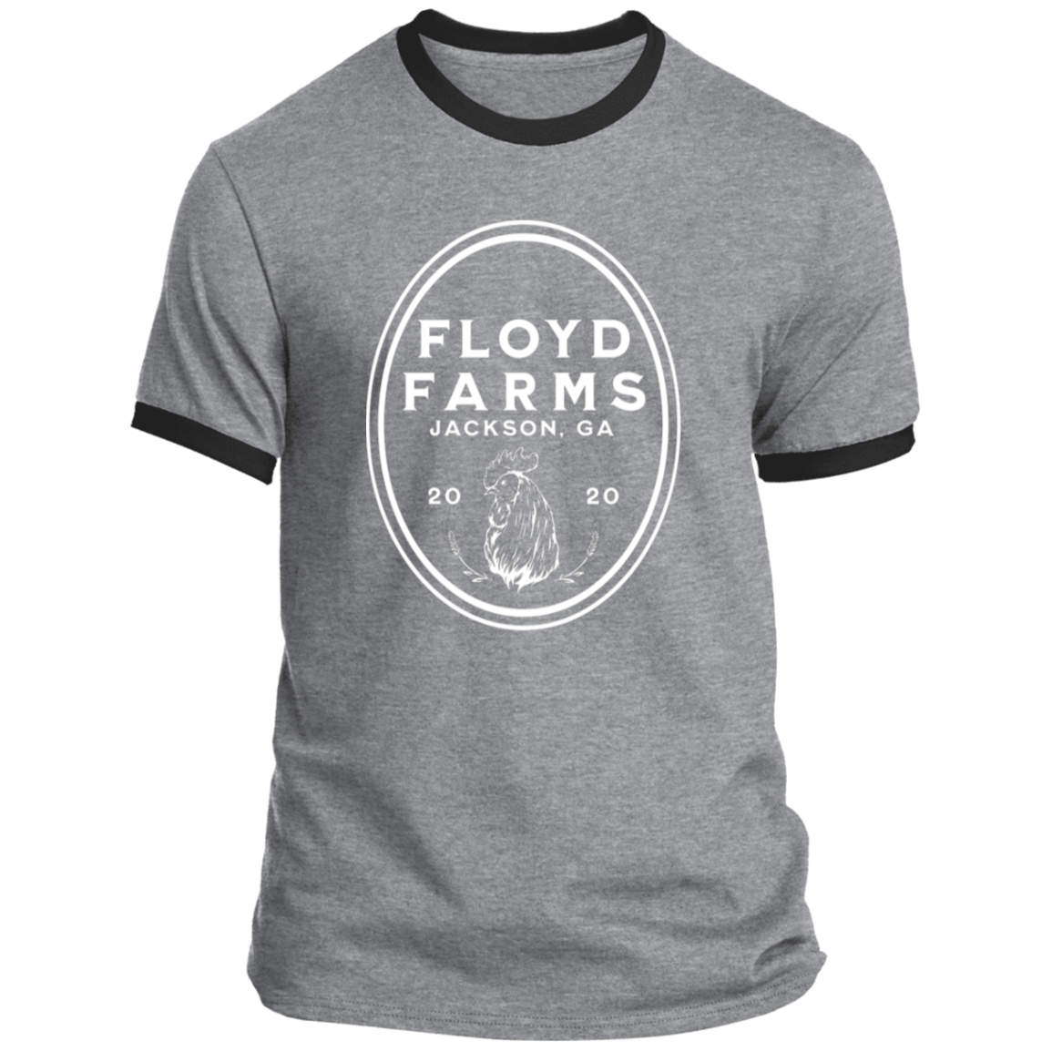 Floyd Farms of GA unisex ringer tee with logo in white