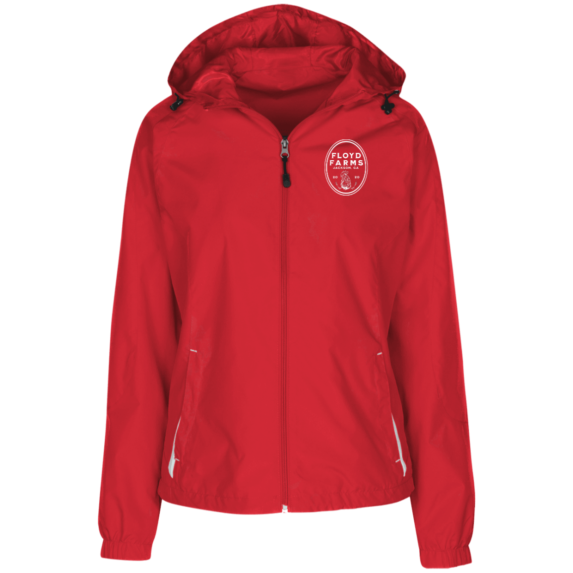 Floyd Farms Logo Ladies' Jersey-Lined Hooded Windbreaker