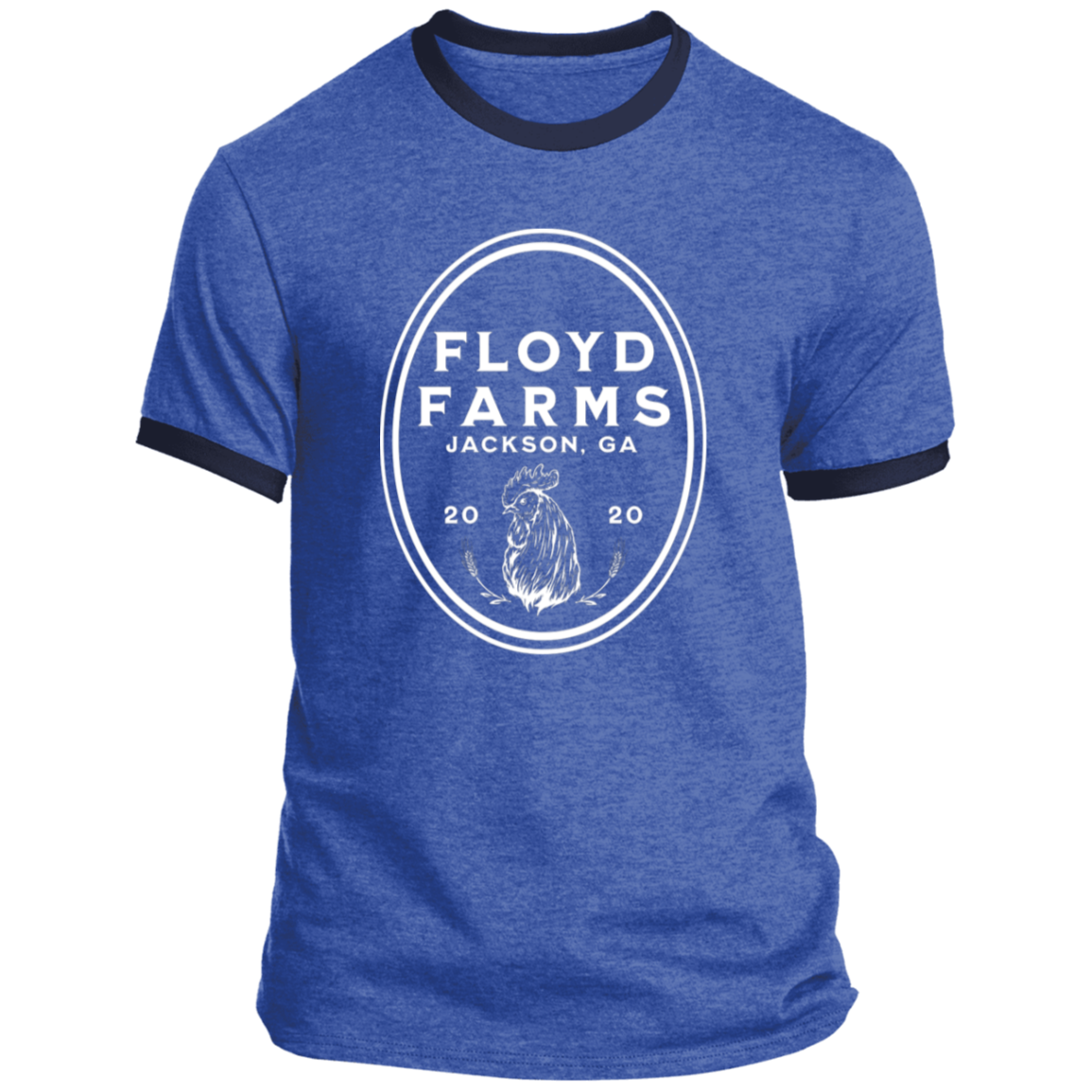 Floyd Farms of GA unisex ringer tee with logo in white